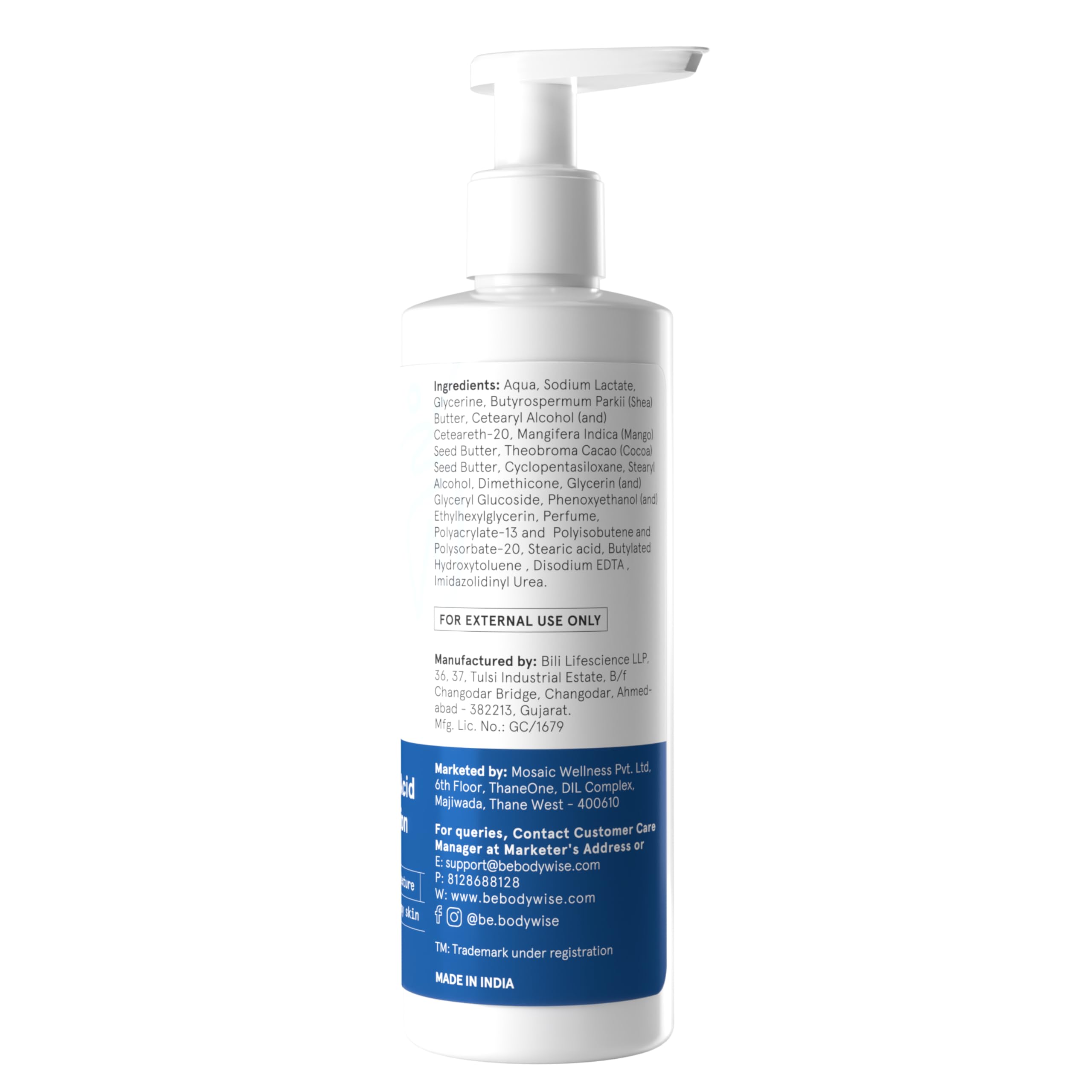 Be Bodywise 5% AHA Lactic Acid Body Lotion with 48Hr Moisturisation 200ml | Dermatologically Tested | Improves Skin Texture & Reduces Appearance of Strawberry Legs