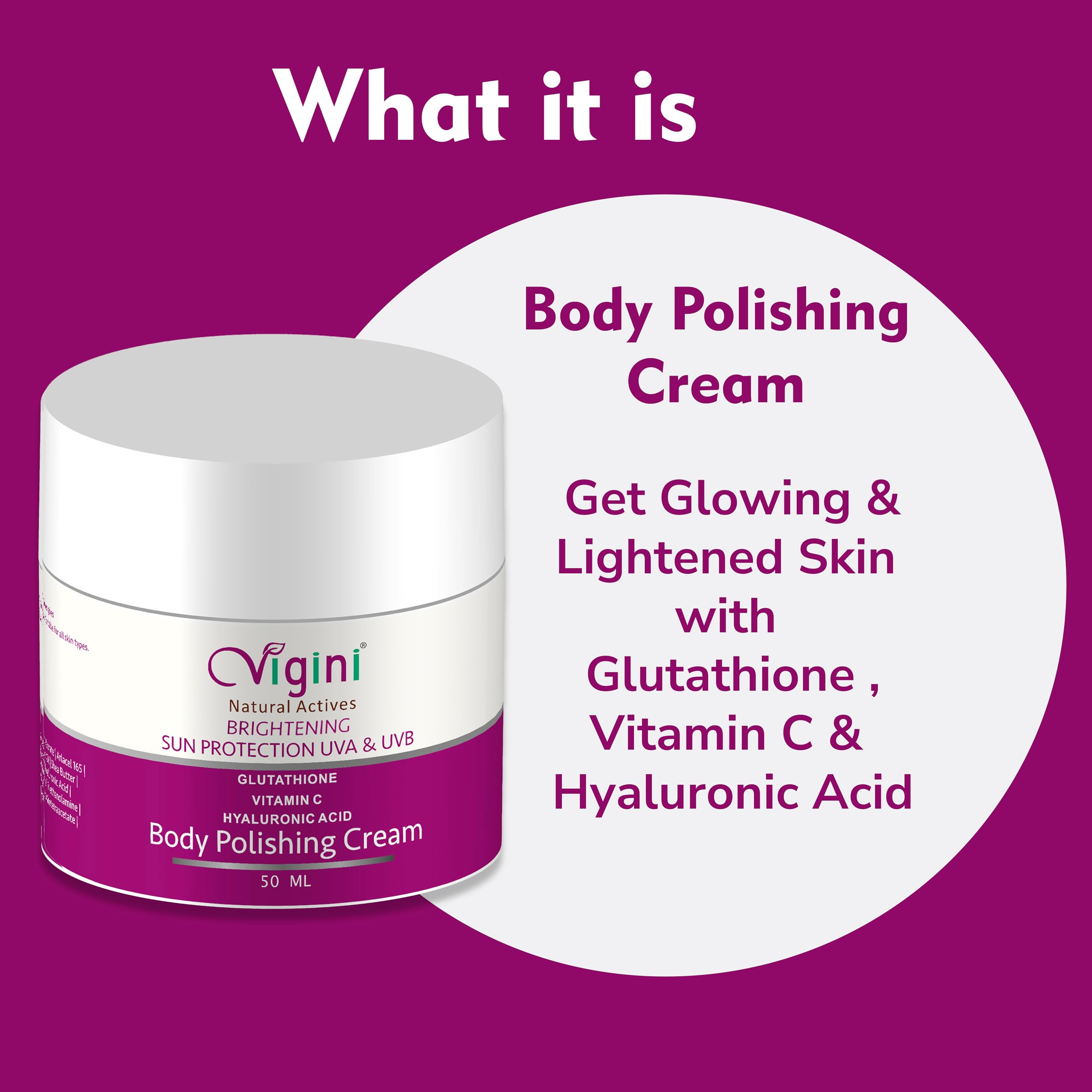 Vigini Glowing Radiance Kojic Acid Vitamin C Body Underarms Tan Removal Polishing Moisturizer Cream for Pigmentation Dark Spots Dull Uneven Skin Tone Patches for Oily & Dry Skin Men Women 50ml