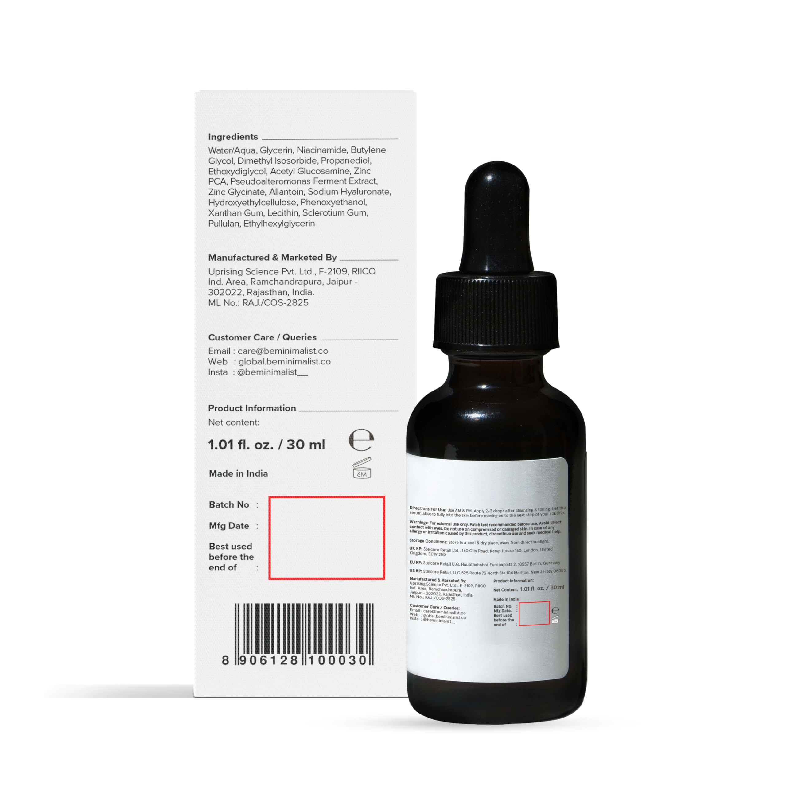 Minimalist 10% Niacinamide Serum with Zinc – Reduces Acne Marks, Controls Oil & Minimizes Pores | Vitamin B3 for Blemish-Free, Clear Skin | For Oily & Acne-Prone Skin (30 ml)