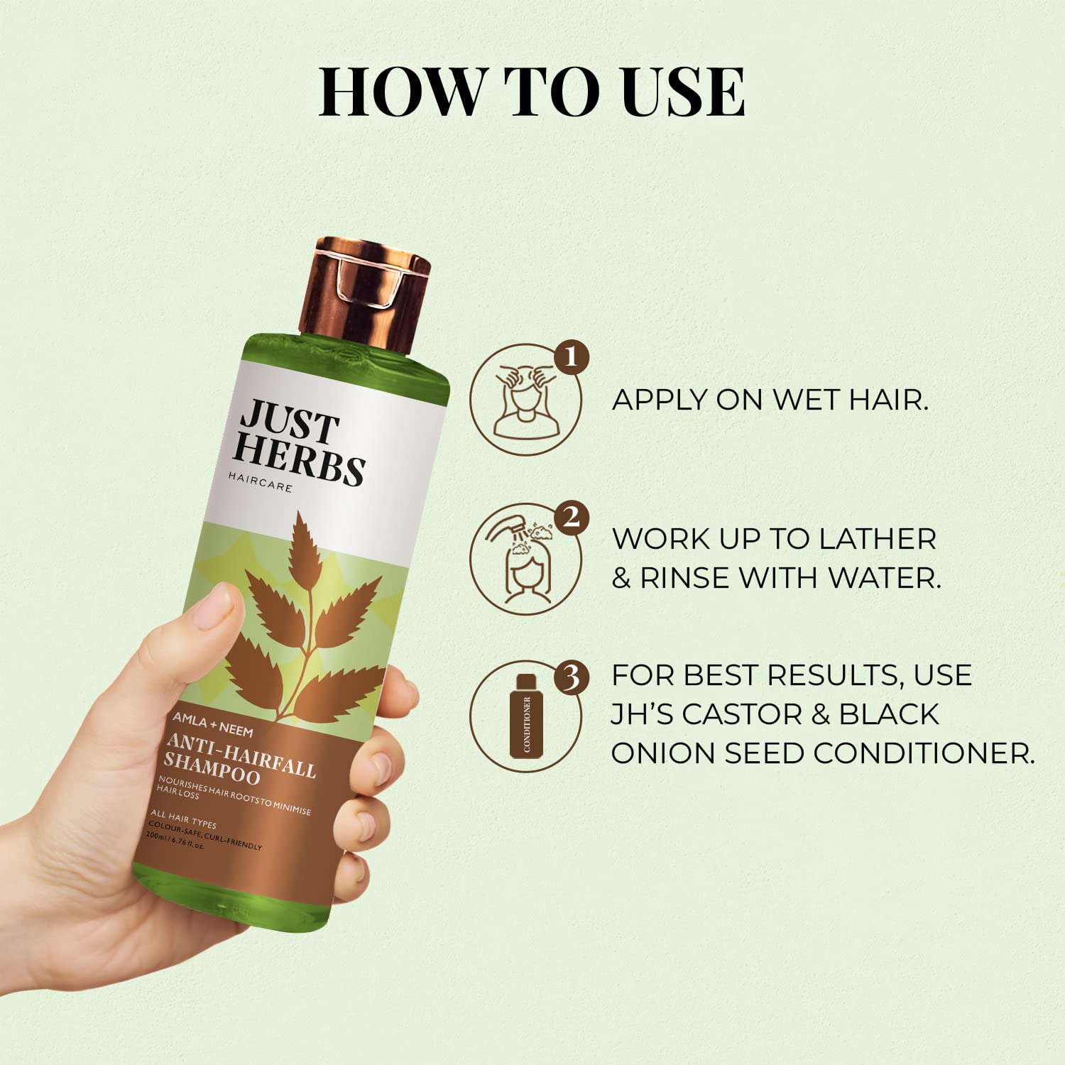 Just Herbs Ayurvedic 8 in 1 Root Nourishing Amla Neem Hair Fall Control Shampoo | Controls Hair Fall & Hair Breakage | Ayurvedic Shampoo | All Hair Types | Sulphate & Paraben Free - 200 ml