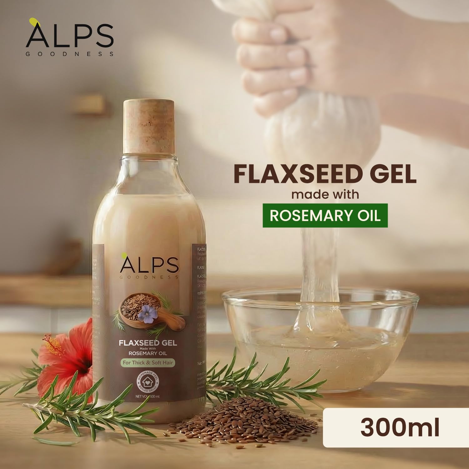 Alps Goodness Rosemary, Hibiscus & Flaxseed Hair Gel, 300ml | Hair Mask for Strong & Soft Hair | Frizz Control & Hair Growth | Deep Conditioning | Spa Like Experience | For All Hair Types