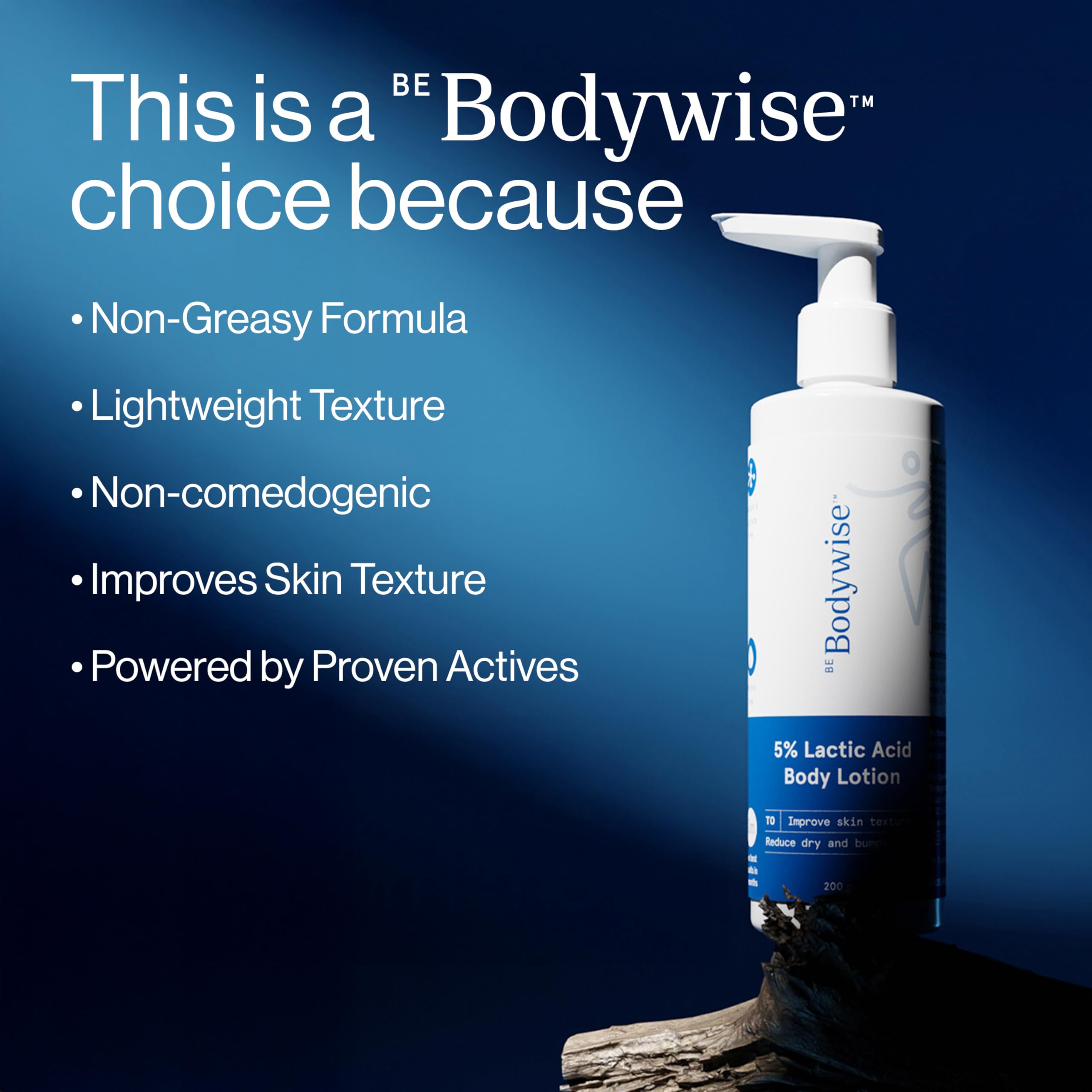 Be Bodywise 5% AHA Lactic Acid Body Lotion with 48Hr Moisturisation 200ml | Dermatologically Tested | Improves Skin Texture & Reduces Appearance of Strawberry Legs