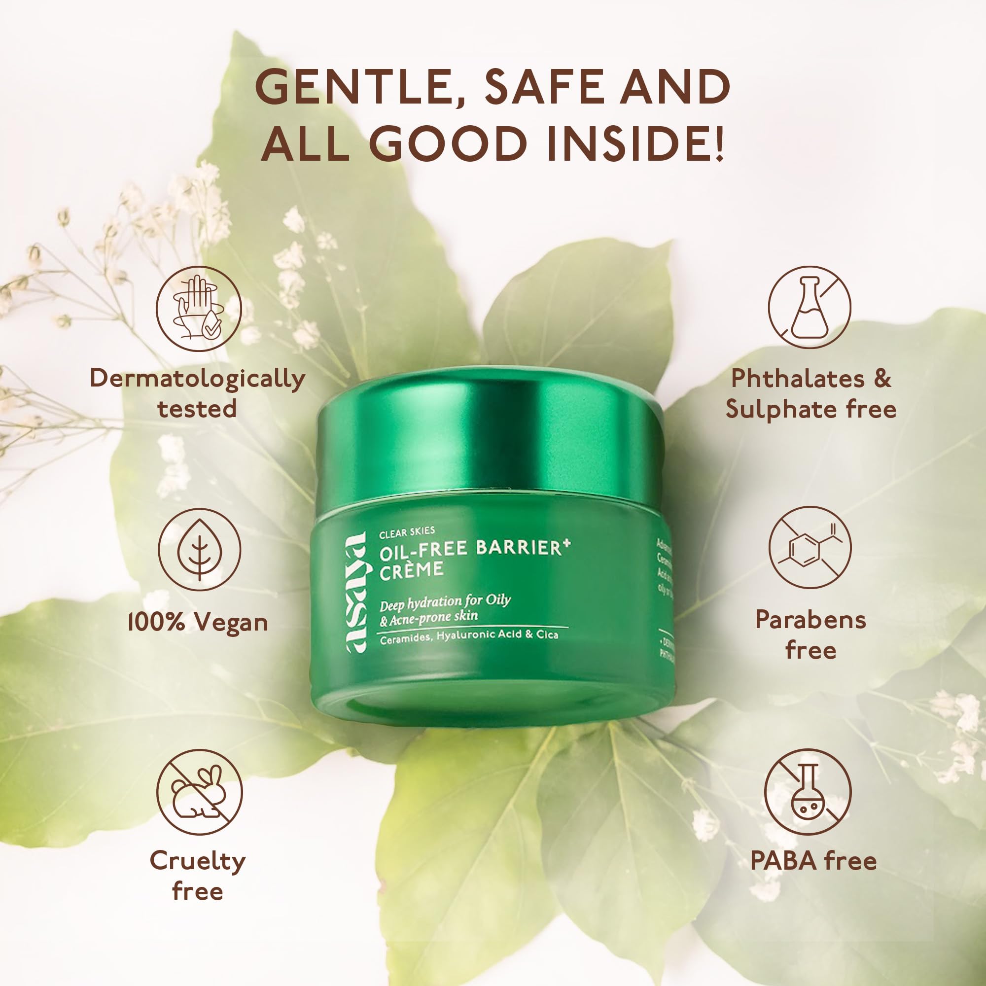 Asaya Barrier+ Oil-Free Moisturizer | Niacinamide, Hyaluronic Acid & Ceramides | With Dendriclear™ for Acne-Prone Skin | Fights Active Acne & Prevents Breakouts | Strengthens Skin Barrier | 50g