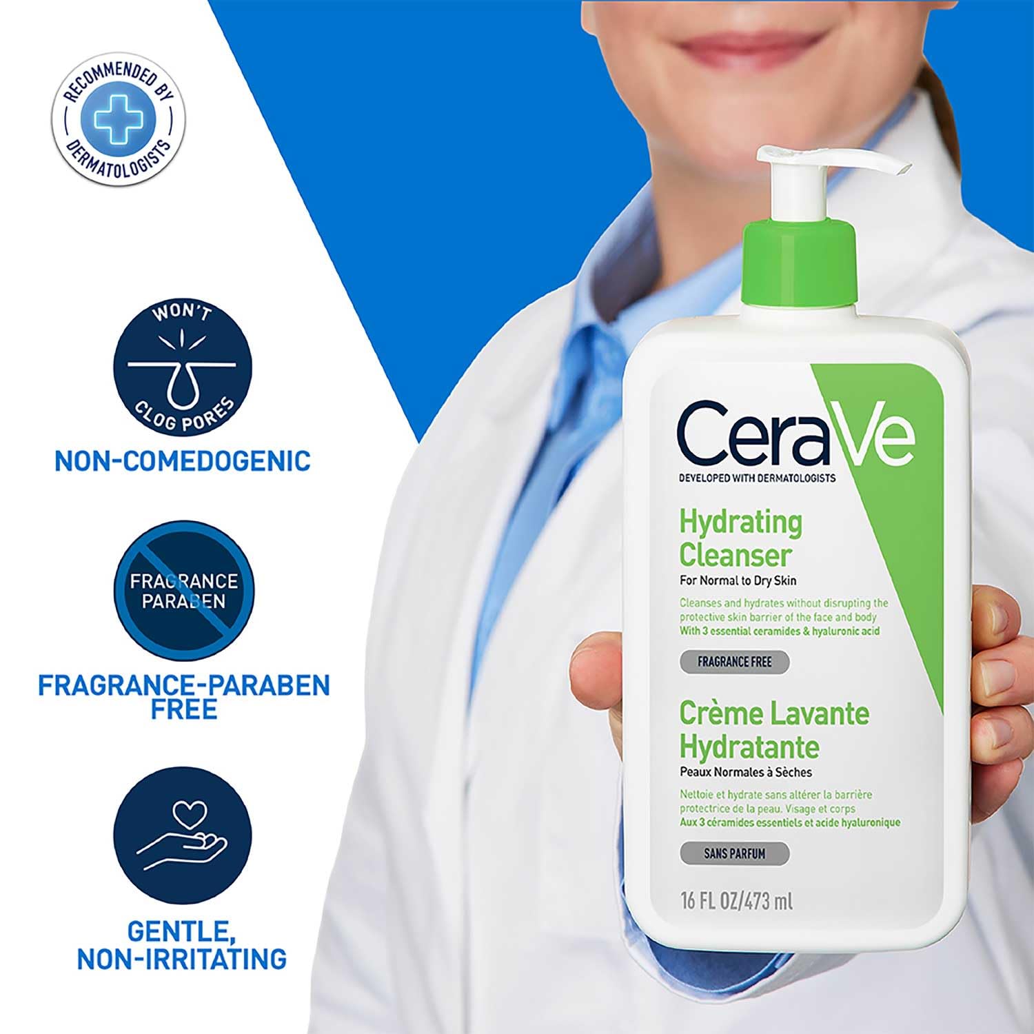 CeraVe Hydrating Cleanser For Normal To Dry Skin (473ml) - Non-Foaming Face Wash with Hyaluronic Acid And Ceramides | Non-Comedogenic, Non-Irritating And Fragrance-Free Cleanser