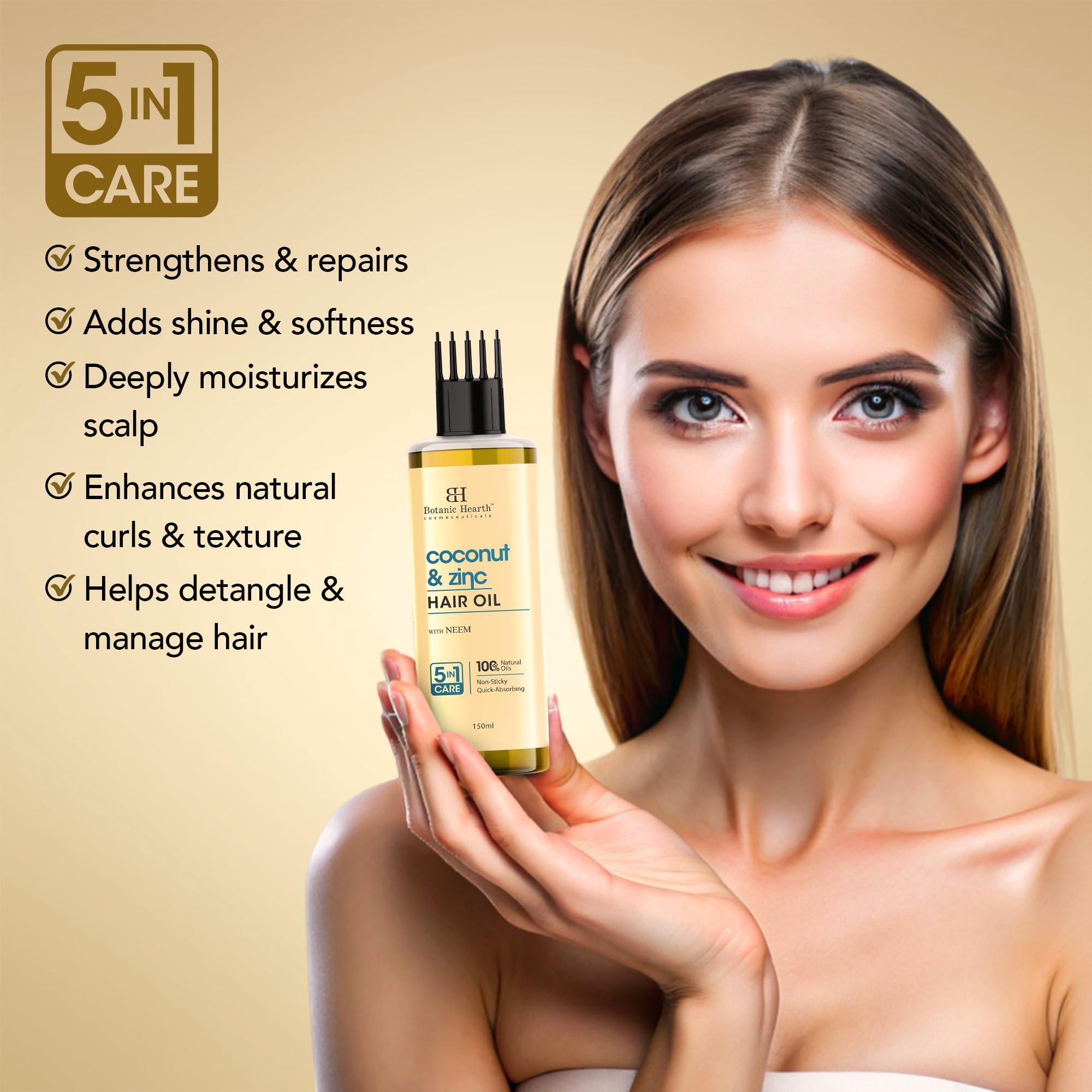 Botanic Hearth Coconut & Zinc Pyrithione Hair Oil with Neem – 150ml – Soothes Scalp, Controls Dandruff, Nourishes & Hydrates for Healthy Hair