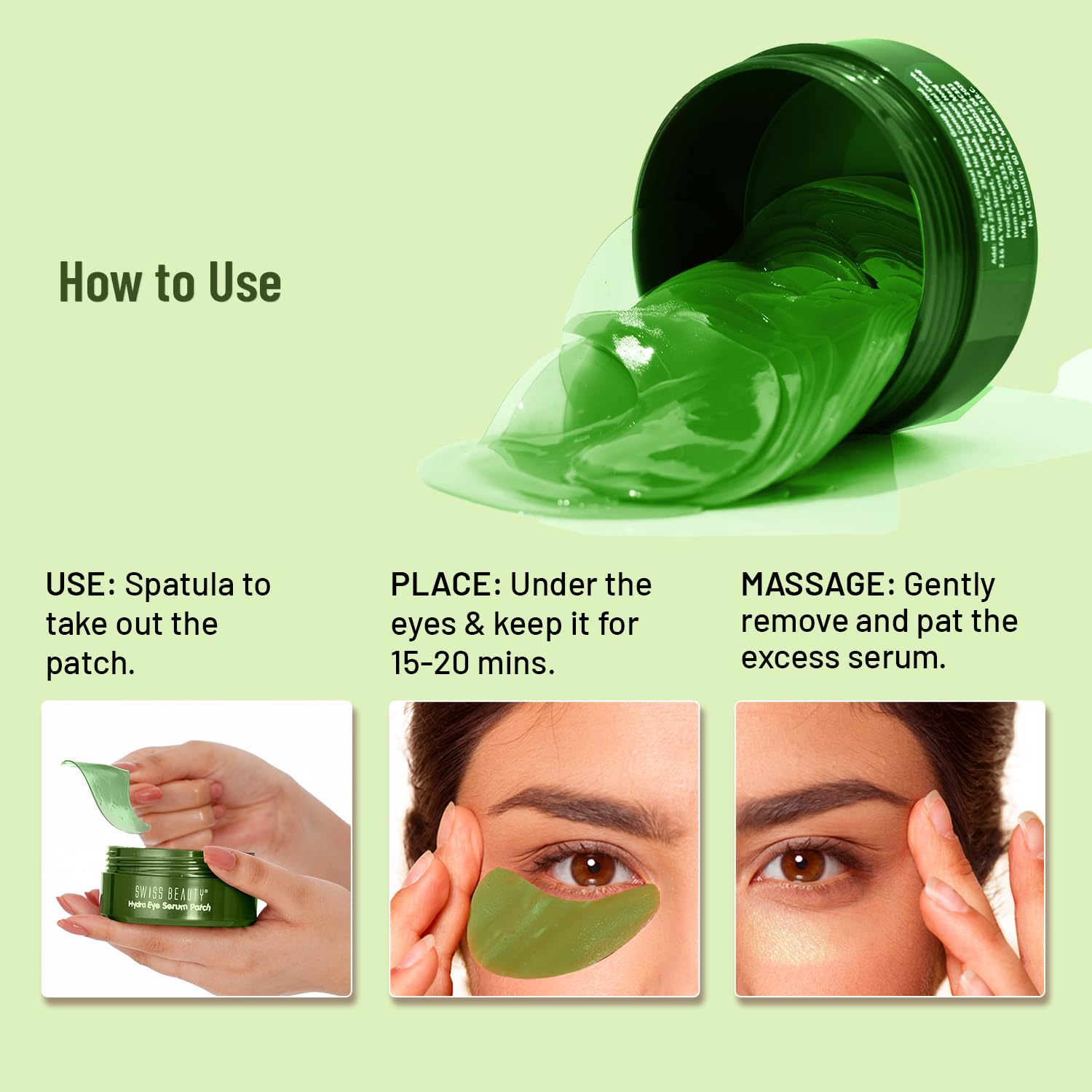 Swiss Beauty Hydra Anti Wrinkle Eye Serum Patch| Treats Dark Circles, Fine Lines And Wrinkles | Enriched With Collagen And Aloe Vera Extract | Shade- 01 Aloevera, 60 Pcs