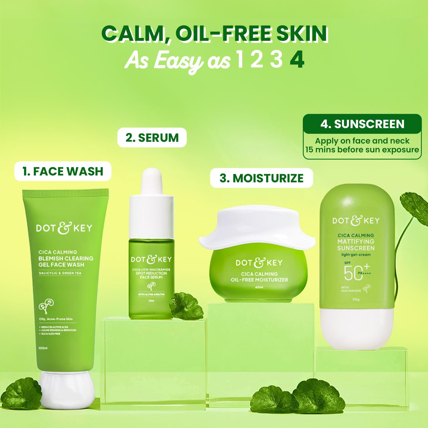 Dot & Key CICA Calming Mattifying Sunscreen SPF 50 PA++++ In-Vivo Tested | For Oily Acne Prone & Sensitive Skin | UVA/UVB Protection | No White Cast, Ultra Light, Fragrance Free | 50g