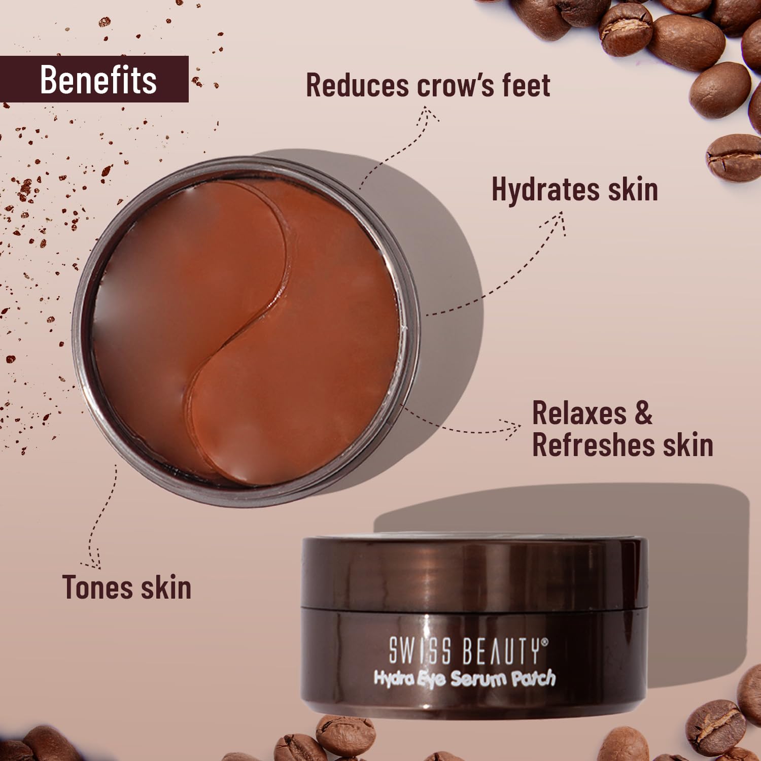 Swiss Beauty Hydra Anti Wrinkle Eye Serum Patch| Treats Dark Circles, Fine Lines And Wrinkles | Enriched With Collagen And Aloe Vera Extract | Shade - 03 Coffee, 60 Pcs