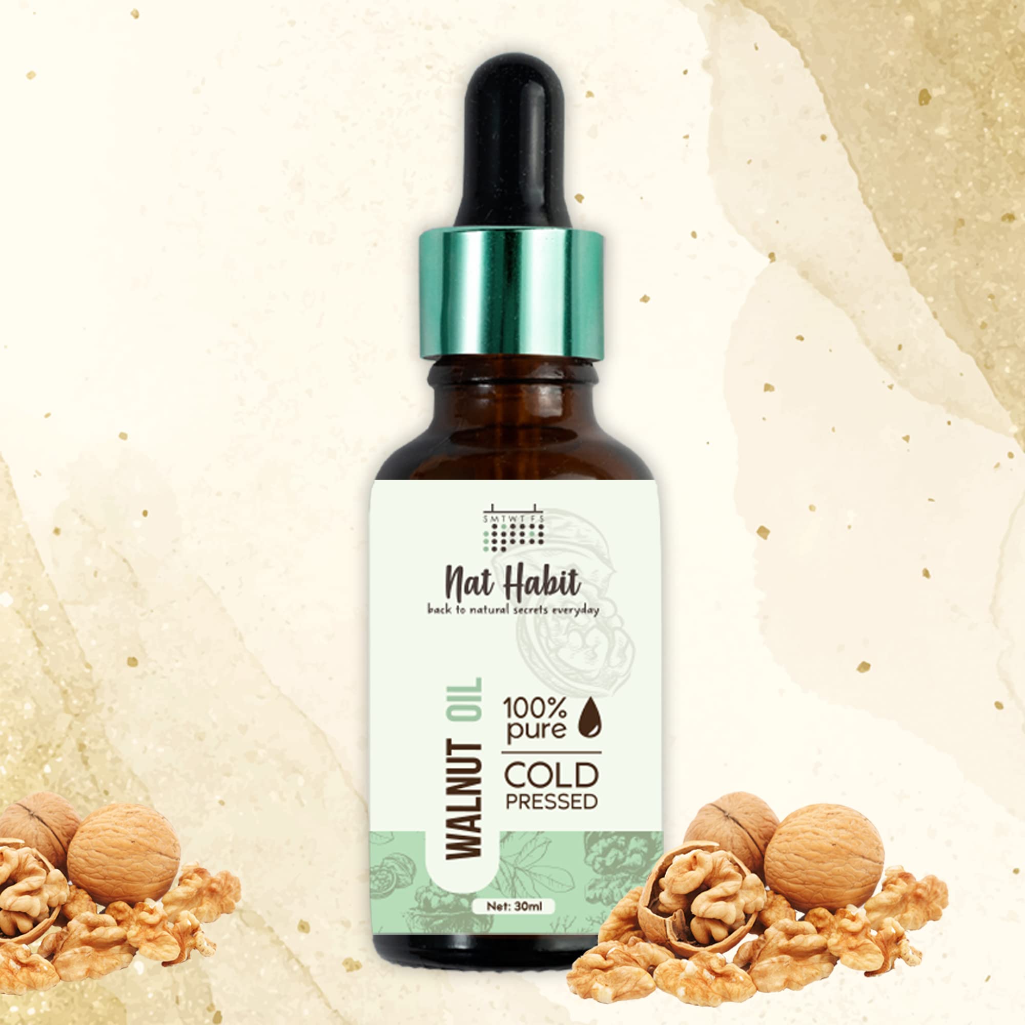 Nat Habit Cold Pressed 100% Pure Oil for Skin & Hair | Fresh from our Ayurvedic Kitchen, Zero Preservatives | Body Massage Oil, Hair Oil (Walnut Oil, 30ml)