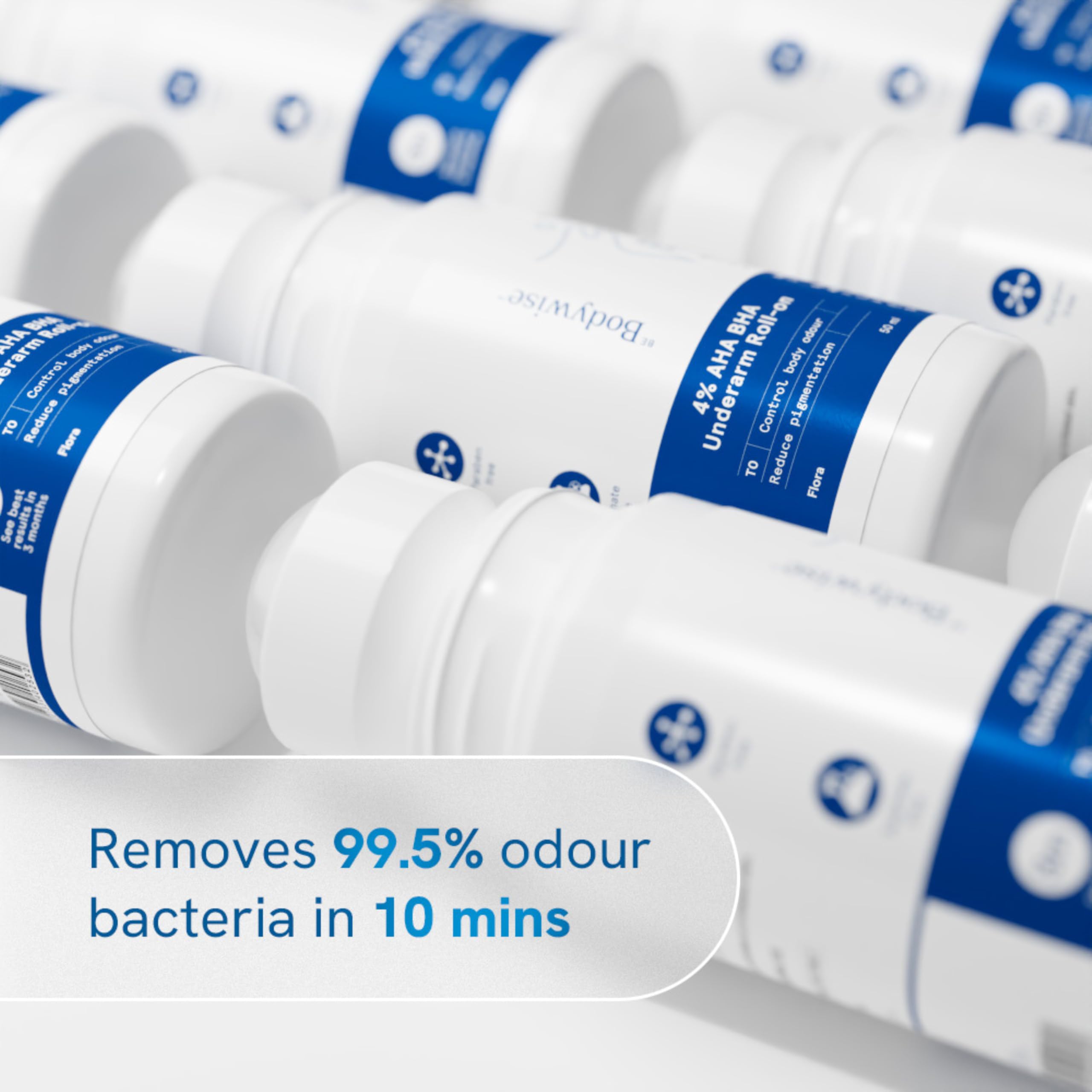 Be Bodywise 4% Aha Bha Underarm Roll On 50ml | 2% Lactic Acid, 1% Mandelic Acid, 1% Salicylic Acid | Controls Odour & Reduces Pigmentation | 0% Alcohol & 0% Aluminium | Flora Fragrance