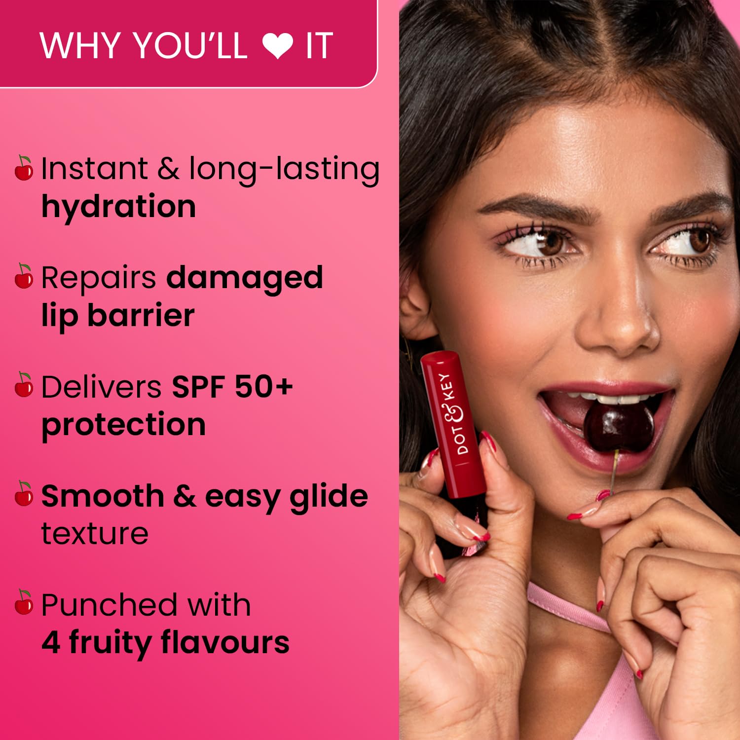 Dot & Key Barrier Repair Hydrating Lip Balm SPF 50 | Cherry Crimson | Repairs Damaged Lip Barrier | High Tinted | 4.5 gm