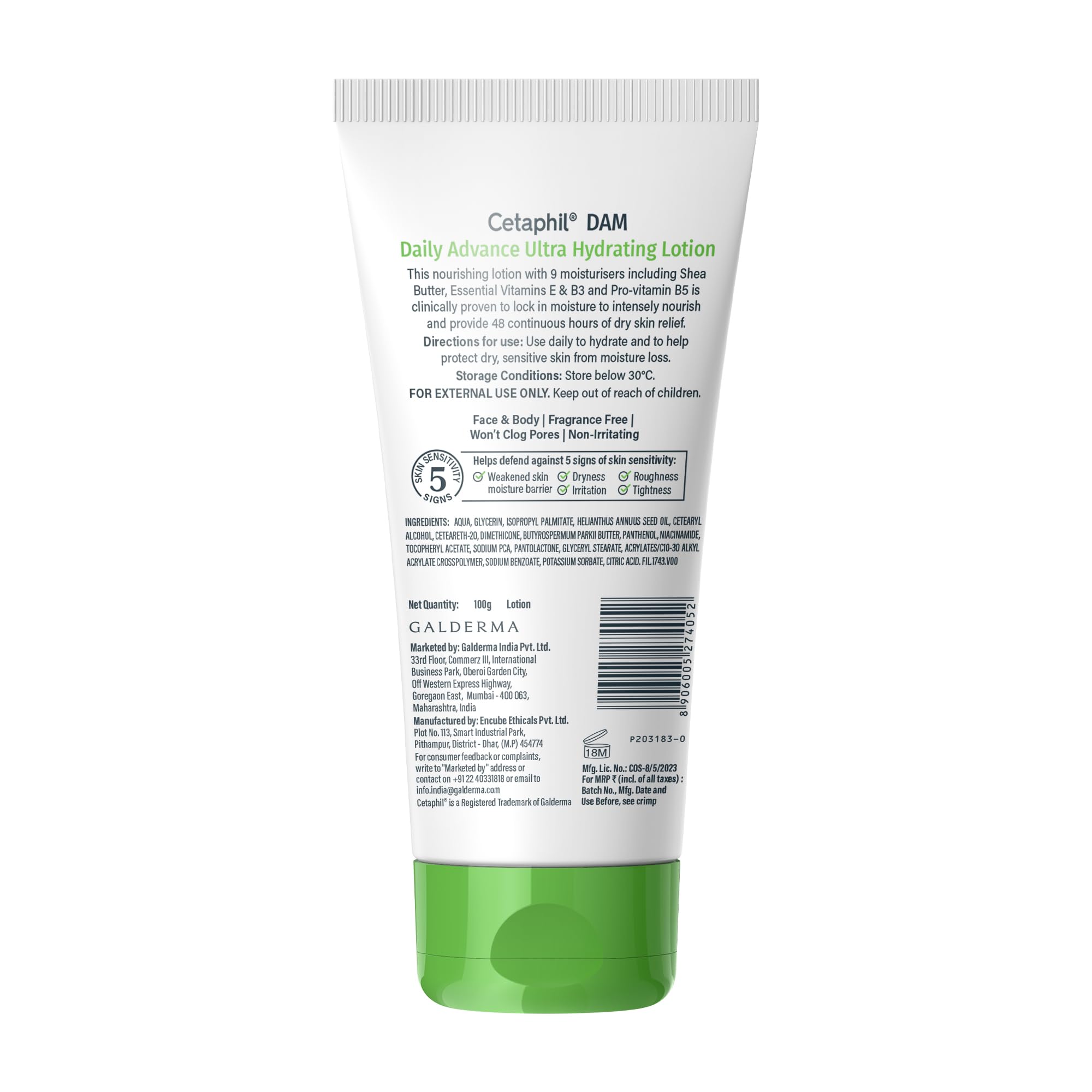 Cetaphil DAM Daily Advance Ultra Hydrating Lotion for Dry, Sensitive Skin, 100gm Moisturiser with Shea Butter, Non-Greasy, Fragrance-Free, Paraben and Sulphate Free