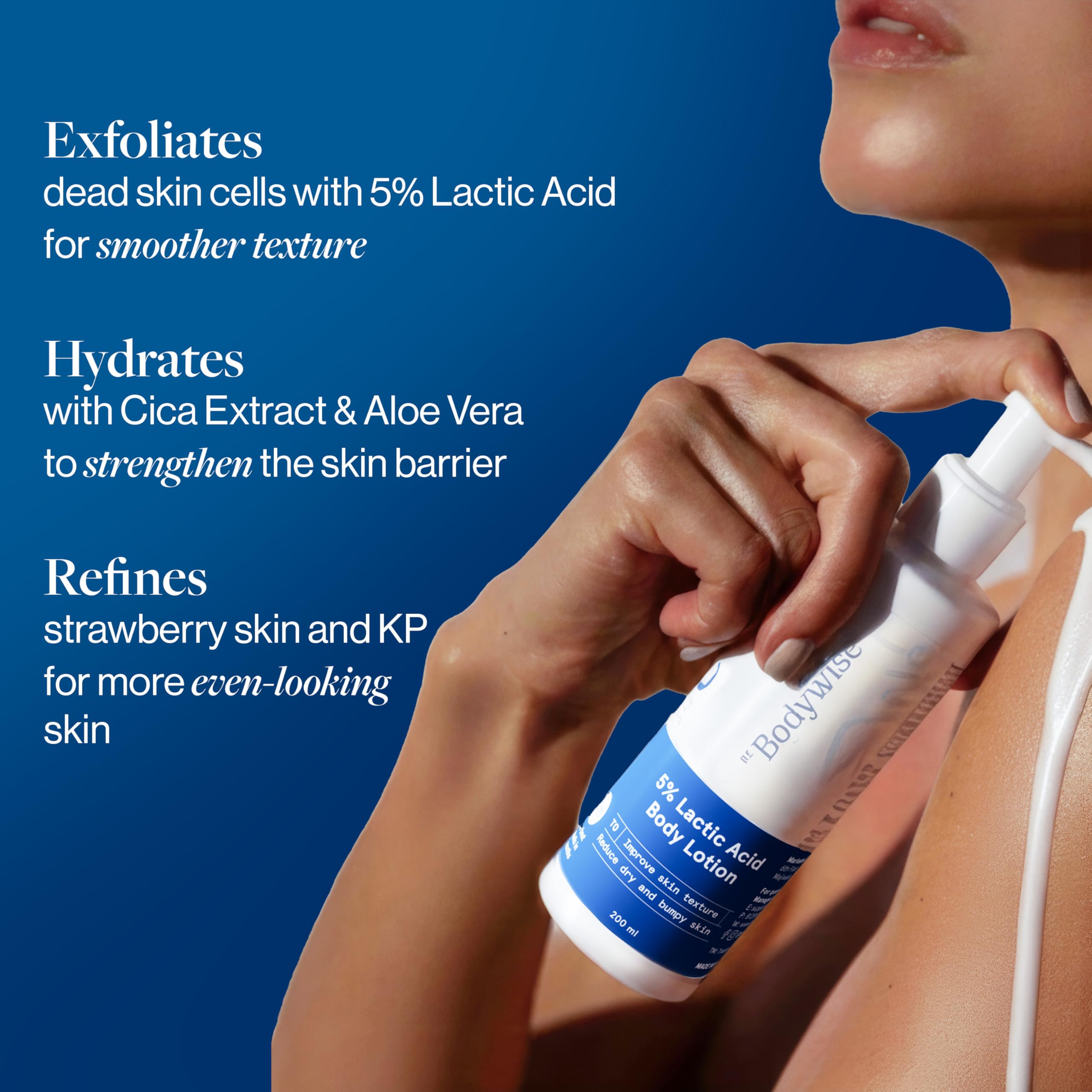 Be Bodywise 5% AHA Lactic Acid Body Lotion with 48Hr Moisturisation 200ml | Dermatologically Tested | Improves Skin Texture & Reduces Appearance of Strawberry Legs