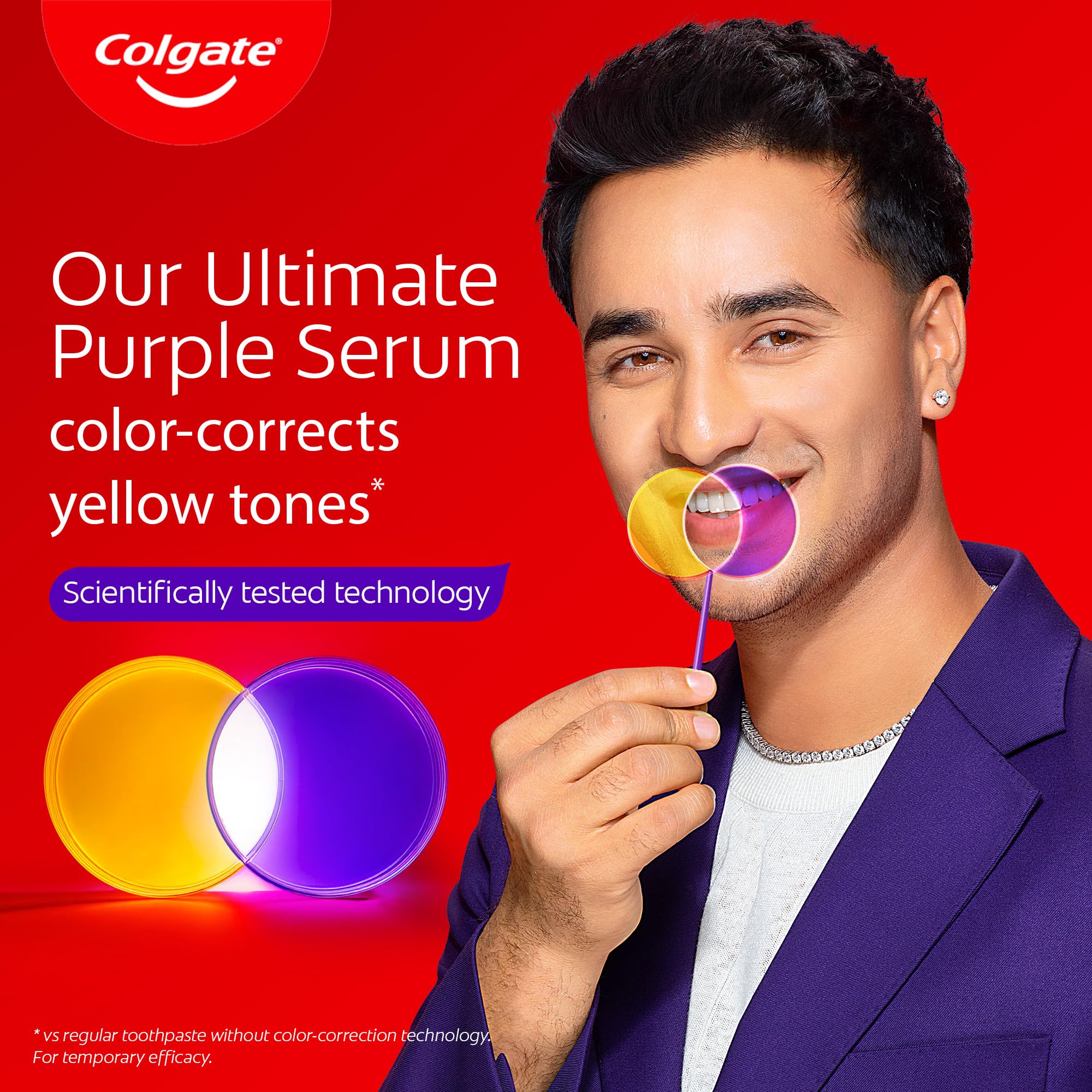 Colgate Visible White Purple Teeth Whitening Serum, 40ml – Mint & Yuzu Flavour, Instant Brightening Purple Serum for Whiter Smiles