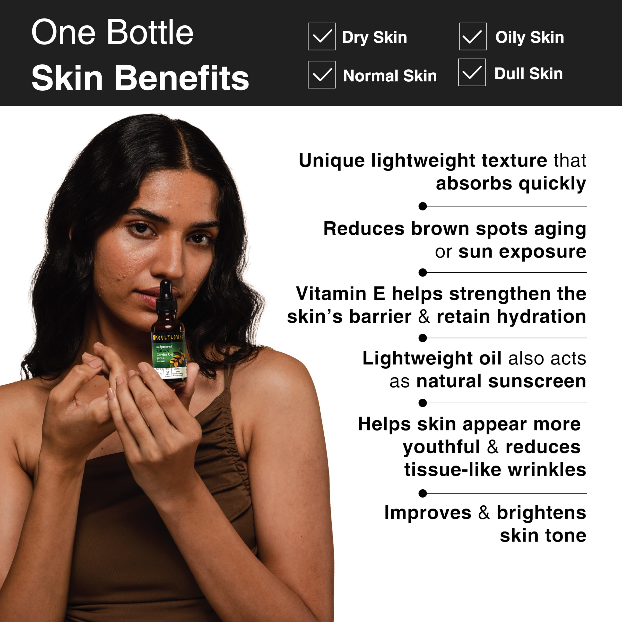 Soulflower Moroccan Argan Oil for Light Oil for styling for Frizzy, Dry & thin hair, Hair Growth, Hair Fall Control for Men & Women |100% Pure, Organic & Natural, Rich in Omega 3, Vitamin E | 30ml