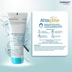 Ahaglow Advanced Face Wash Gel 200g with AHA(1% Glycolic Acid) Glow Bombs| Jojoba & Tea Tree Oil | Allantoin, Vitamin E & Oak bark Extract | No.1 Dermatologist Prescribed AHA Brand - By Torrent Pharma