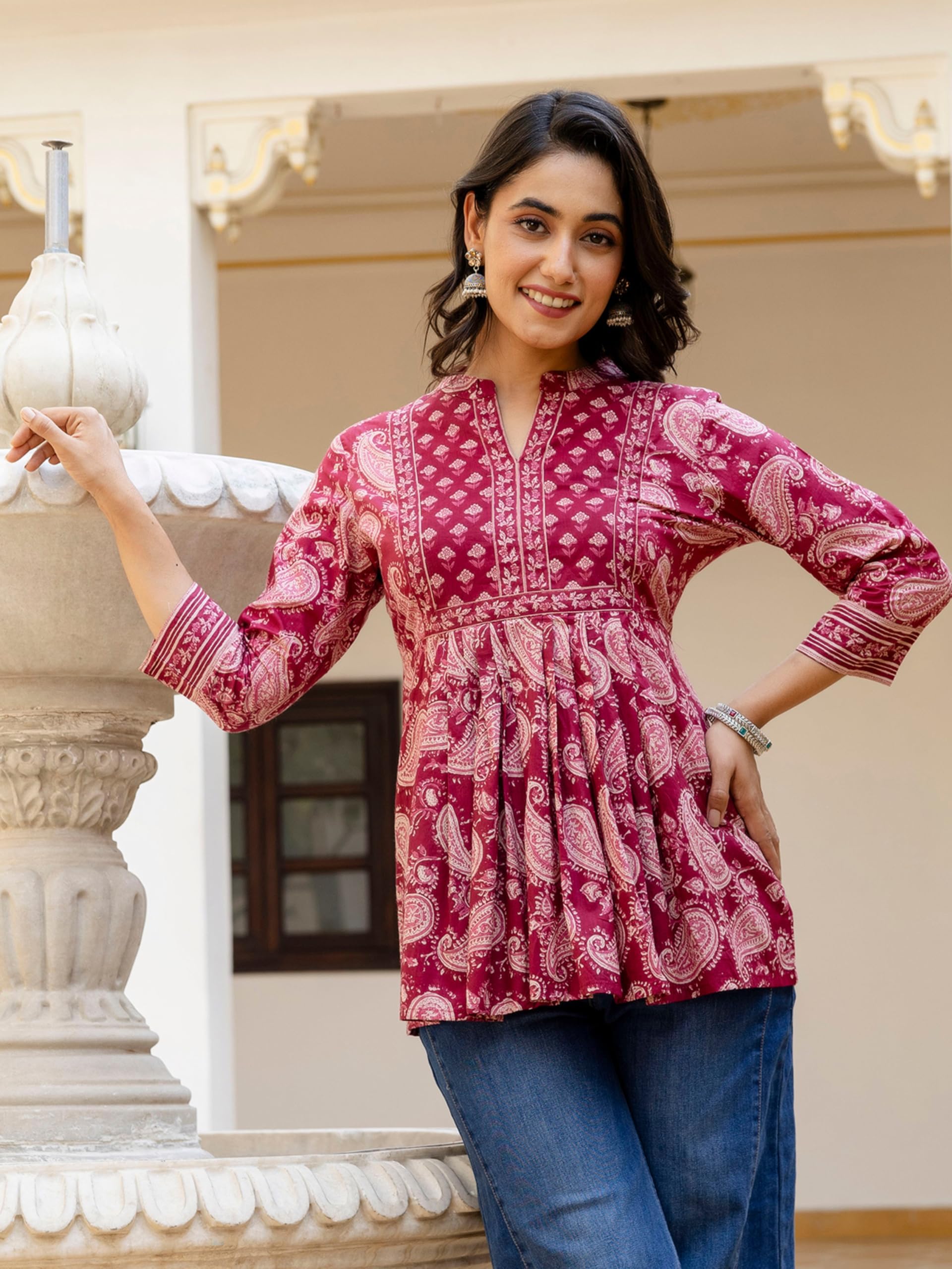Arayna Women's Pure Cotton Paisley Printed Tunic Top – Comfortable Everyday Wear