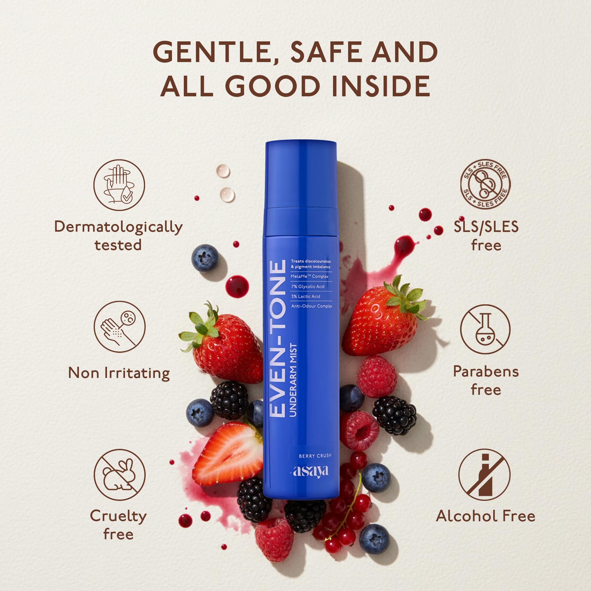 Asaya Even Tone Underarm Mist | Lightweight Spray for Underarm Pigmentation Removal & Odour Control | Even Tone Underarm Mist for Dark Underarms | Berry Crush | 100 ml