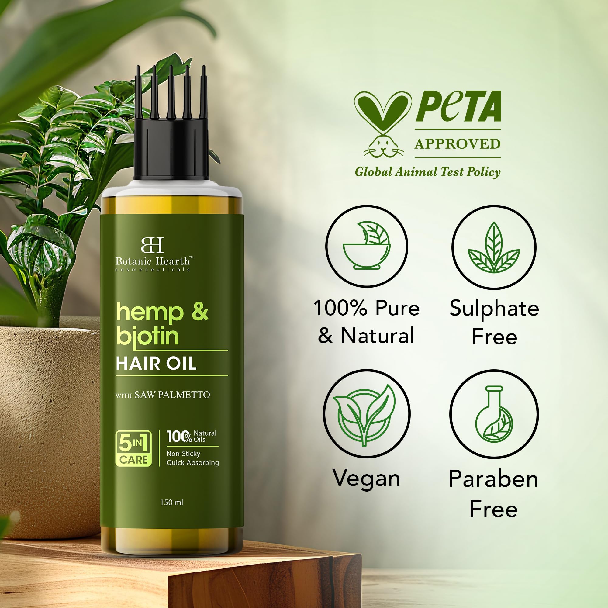 Botanic Hearth Hemp & Biotin Hair Oil for Hair Growth & Strength with Saw Palmetto – 150ml, Non-Sticky & Fast-Absorbing – 100% Natural Oils for Healthy Scalp & Hair – with Hair Oil Applicator