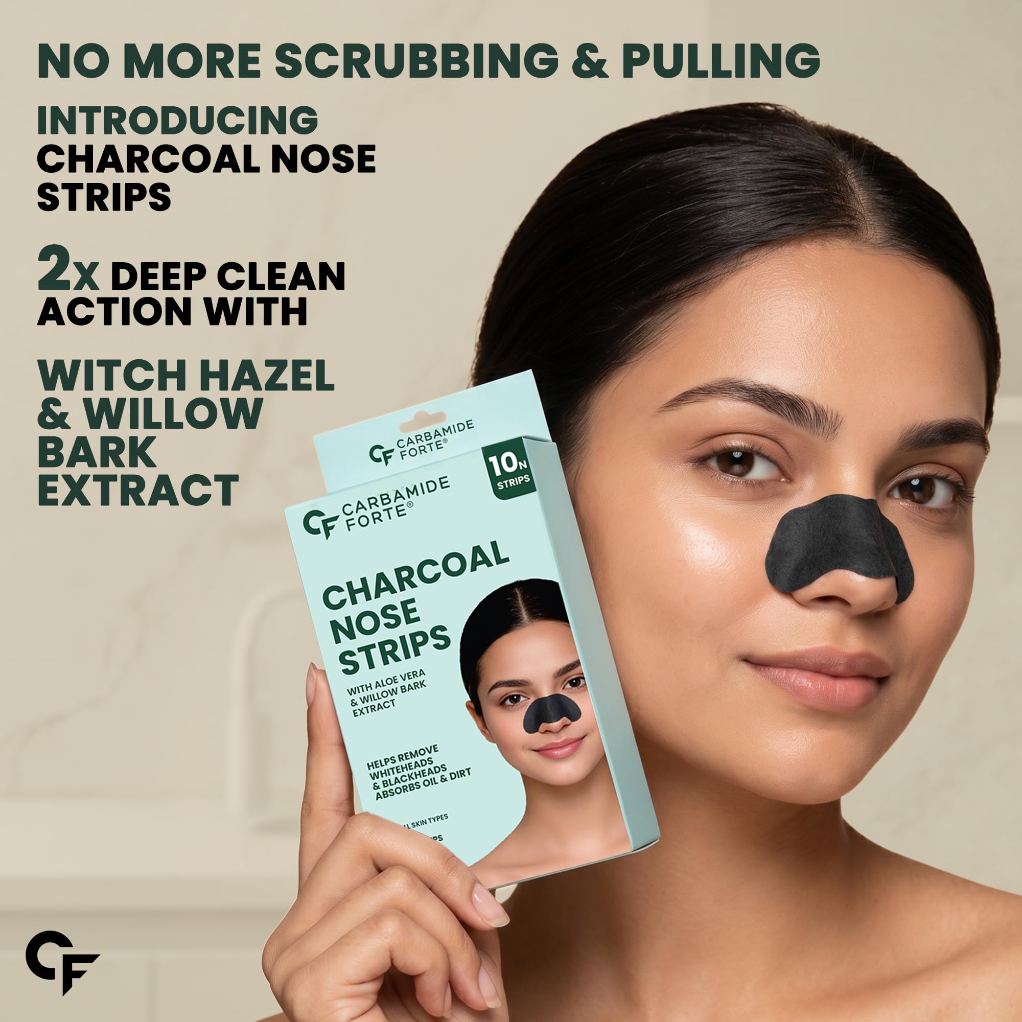 Carbamide Forte Charcoal Nose Strips for Blackhead Removal | Blackheads Removal Strips for painless and instant black head removal | Works within 15 minutes - 10 Strips