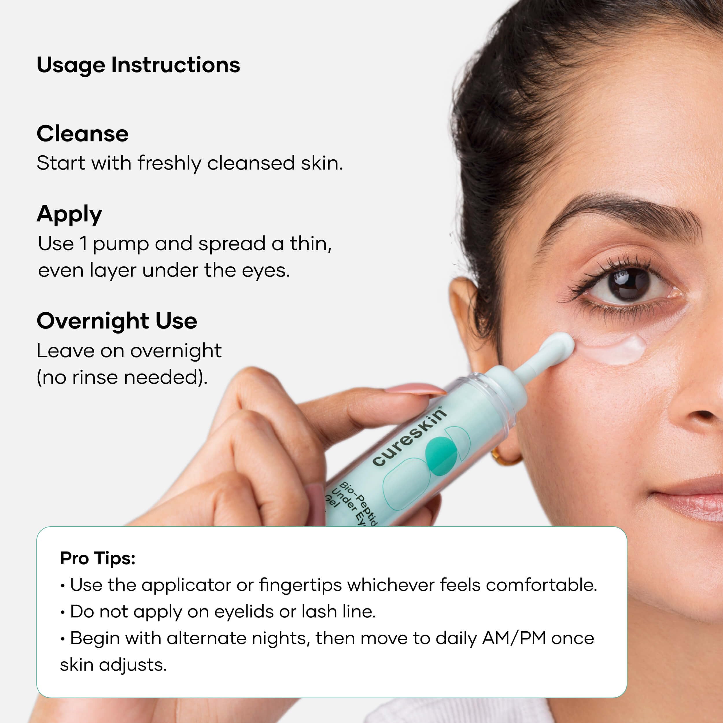 Cureskin Bio-Peptide Under Eye Gel with Hyaluronic Acid, Vitamin K & Chrysin | Reduces Dark Circles, Puffiness & Fine Lines | Under Eye Cream for Women & Men | 15 g