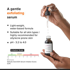 Minimalist 2% Salicylic Acid Serum for Acne & Blackheads | BHA Exfoliating Anti Acne Serum for Pore Cleansing & Oil Control | Pore Tightening Treatment for Oily & Acne-Prone Skin | 30ml