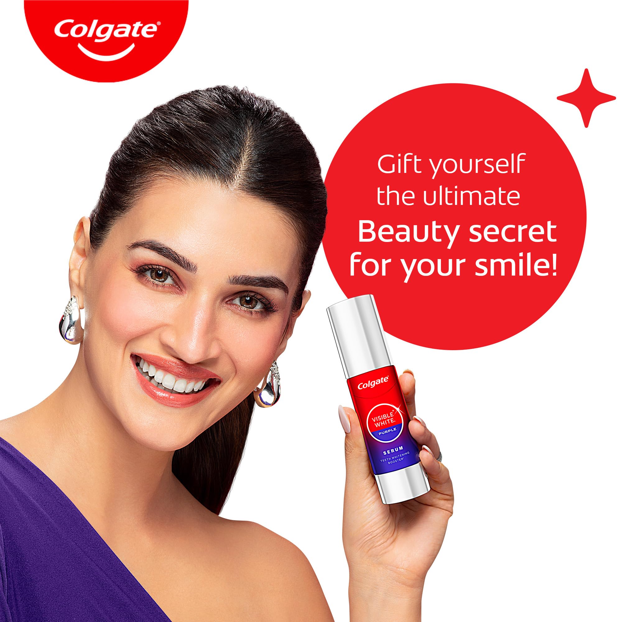 Colgate Visible White Purple Teeth Whitening Serum, 40ml – Mint & Yuzu Flavour, Instant Brightening Purple Serum for Whiter Smiles