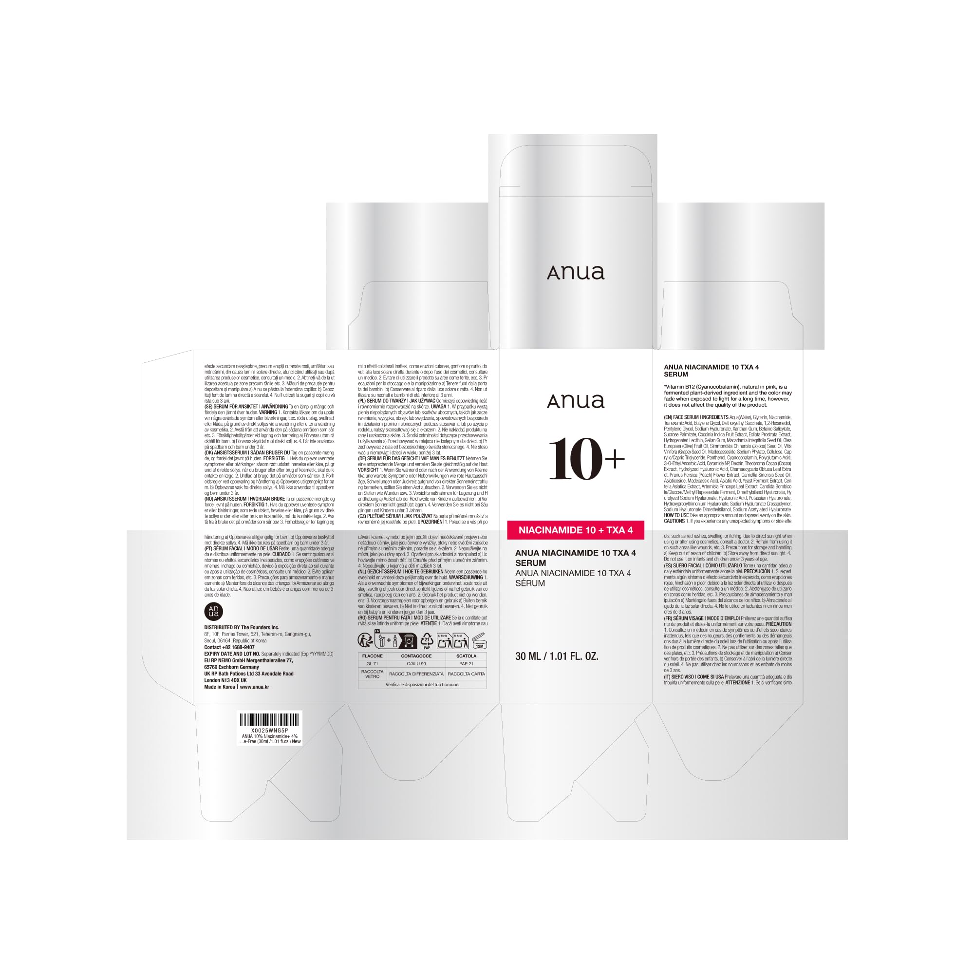 Anua Niacinamide 10 + TXA 4 Serum, Dark Spot Care, Hyaluronic Acid, Tranexamic Acid, Lightweight & Hydrating All-in-One Daily Facial Serum for Glass Skin, Korean Skincare, 1.01 fl.oz/30ml
