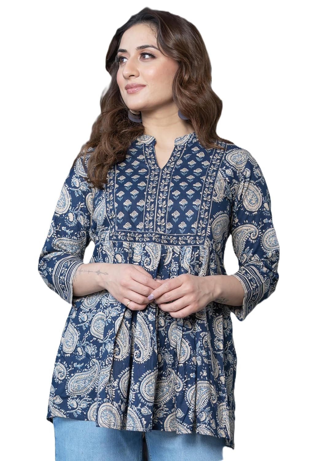 Arayna Women's Pure Cotton Paisley Printed Tunic Top – Comfortable Everyday Wear