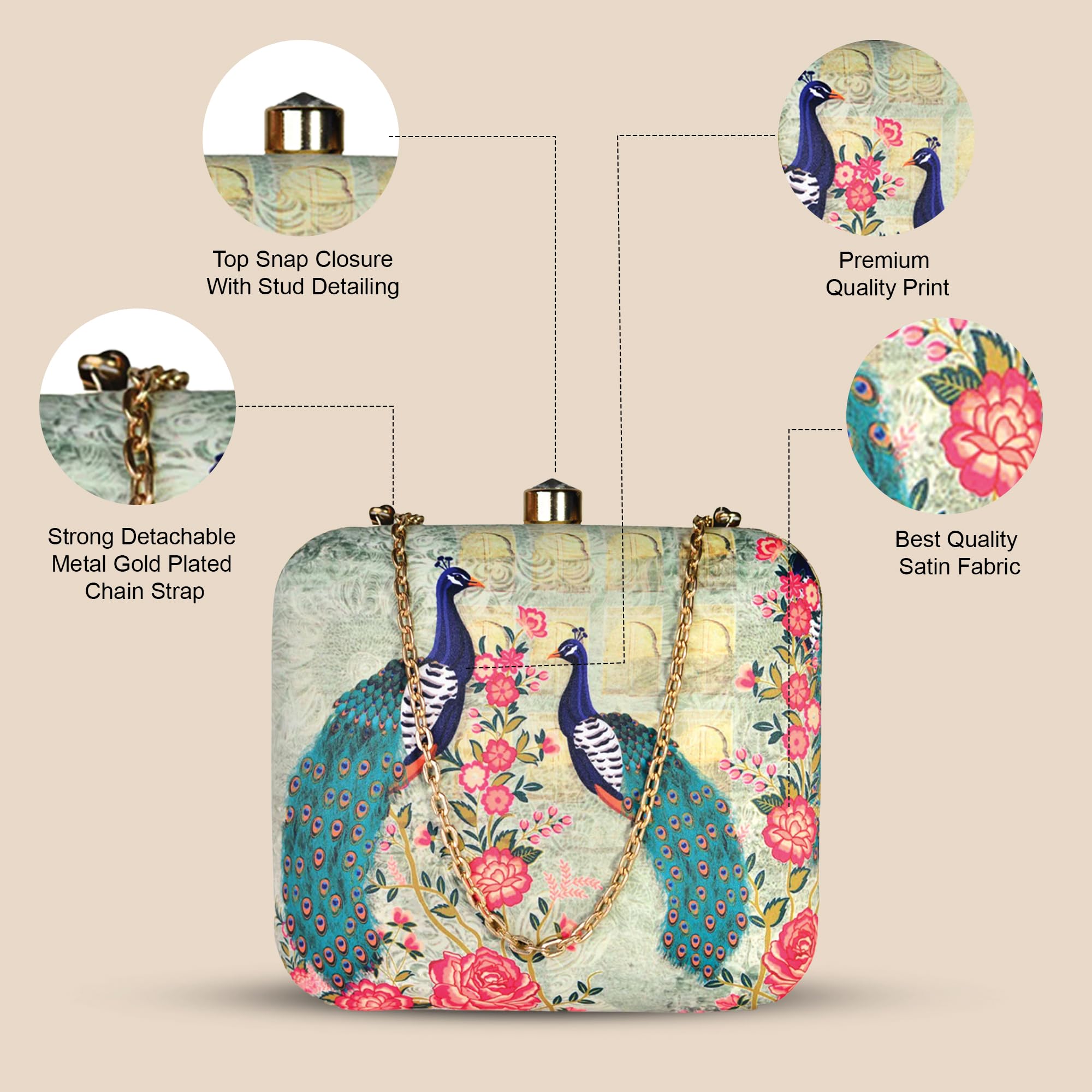 Artklim Multicolour Printed Trendy Box Clutch for Women & Girls - Hard Case Sling Purse - Casual & Brunch Handbag with Detachable Chain Strap - Gift for Woman