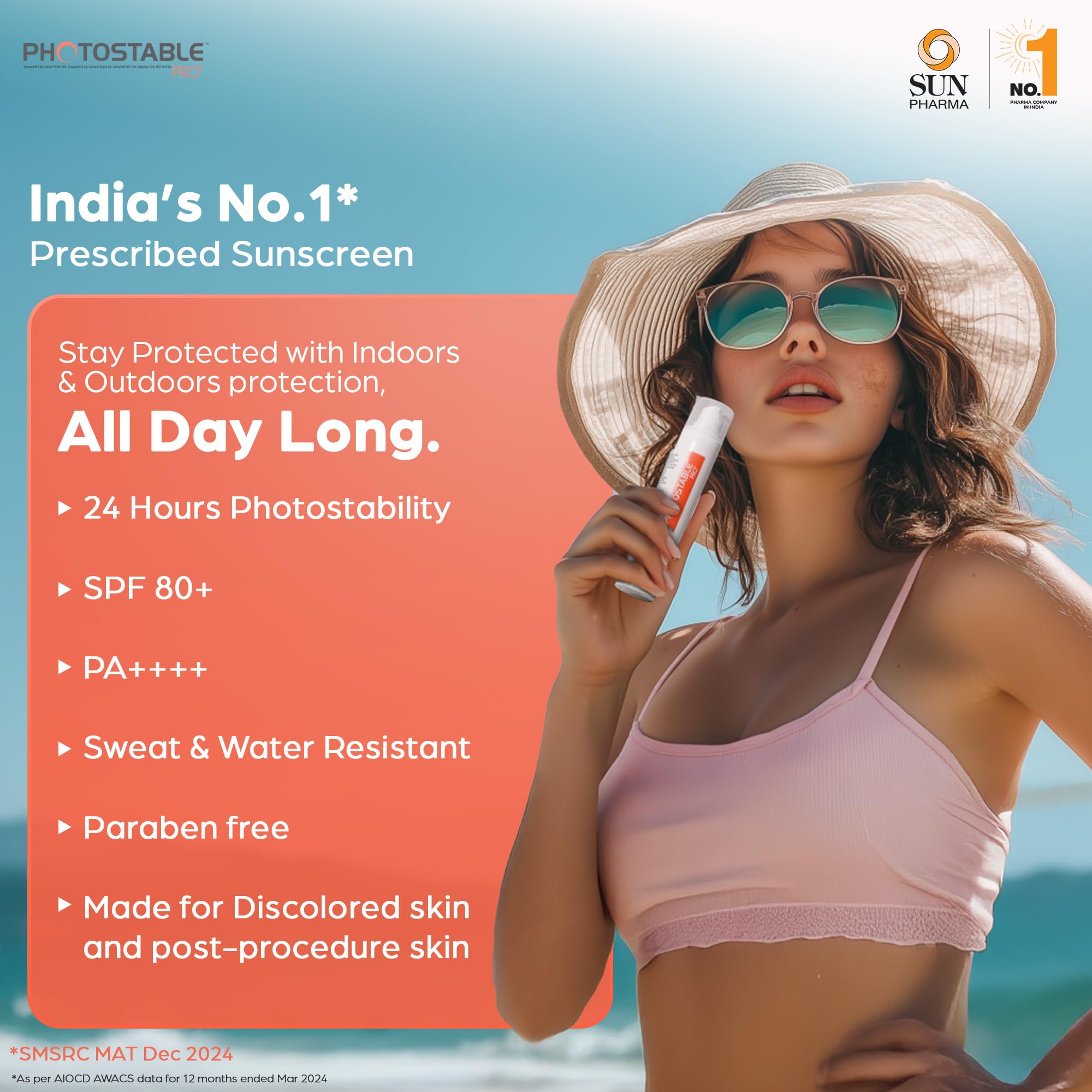 PHOTOSTABLE All Skin Sun Pharma PRO+ Sunscreen Gel, SPF 80+ & PA++++, 24-Hour UV Protection, Dermatologist-Tested Sunscreen, Lightweight Hydrogel Formula, 50g