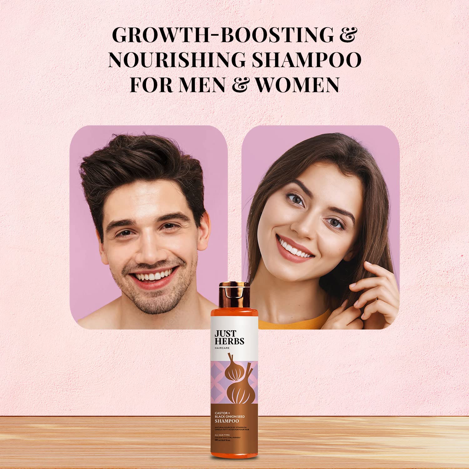 Just Herbs Ayurvedic Castor and Black Onion Seed Sulfate Free Shampoo | Reduce Hair fall | Natural Shampoo For Dry and Frizzy Hair - 200ml
