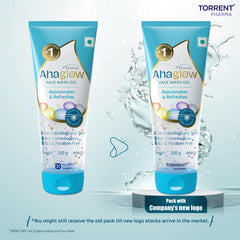 Ahaglow Advanced Face Wash Gel 200g with AHA(1% Glycolic Acid) Glow Bombs| Jojoba & Tea Tree Oil | Allantoin, Vitamin E & Oak bark Extract | No.1 Dermatologist Prescribed AHA Brand - By Torrent Pharma