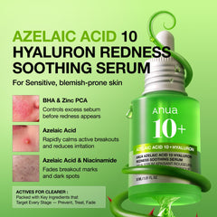 Anua Azelaic Acid 10 Hyaluron Redness Soothing Serum with Cica Soothes & Calms Acne-Prone Skin