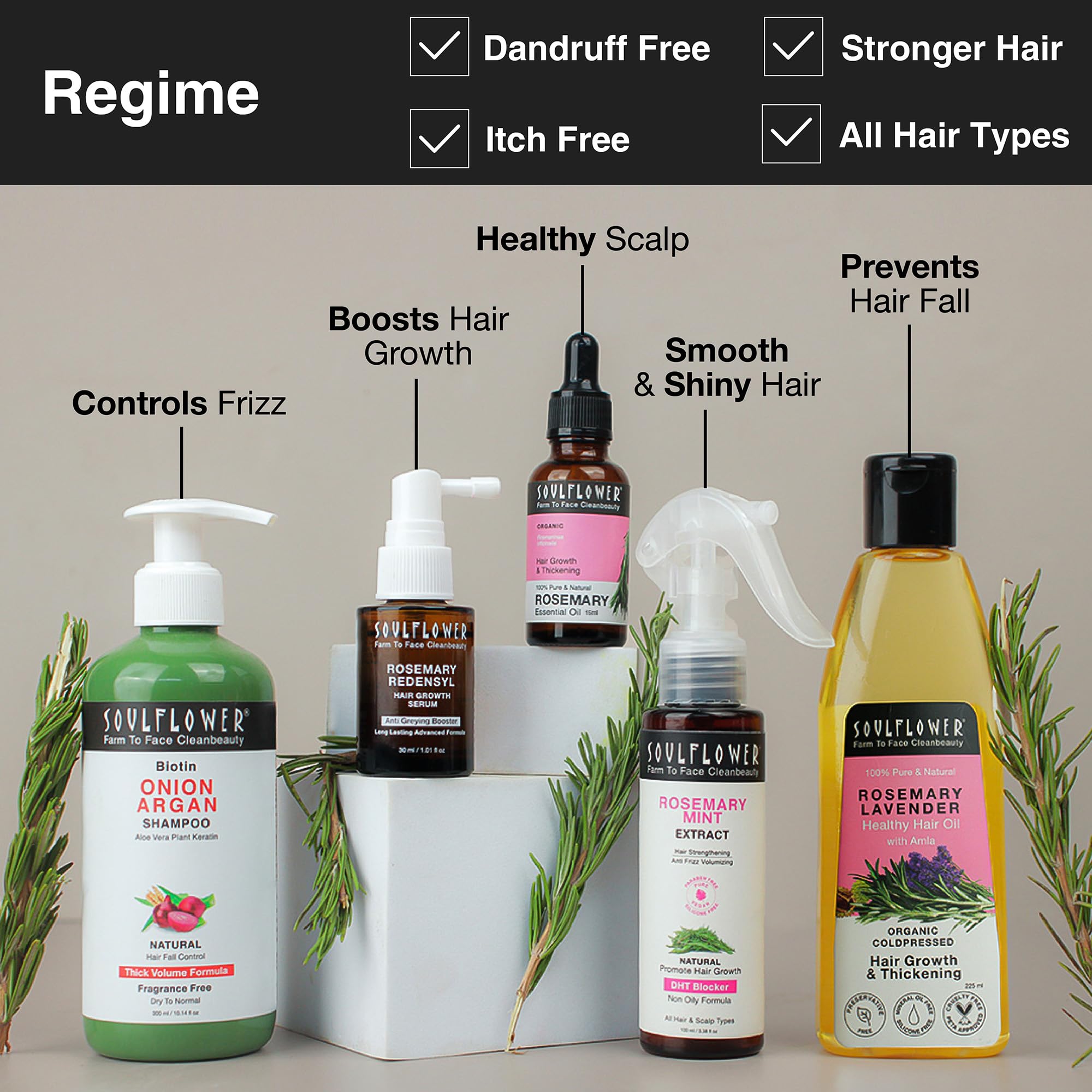 Soulflower Rosemary Water Spray for Hair Growth | Niacinamide & Mint | Hair Regrowth Spray | Instant Shine | Strengthens Hair Roots & Strand | Anti Hair Fall Cooling & Relaxing | All Hair Types 100ml