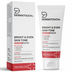 DERMATOUCH Bright & Even Tone Face Wash with Niacinamide, Vitamin E and Kojic Acid | For Tan, Pigmentation Dark Spots & Uneven Skin Tone | Oil Control | Dermatologist Tested | For Men & Women | 150g