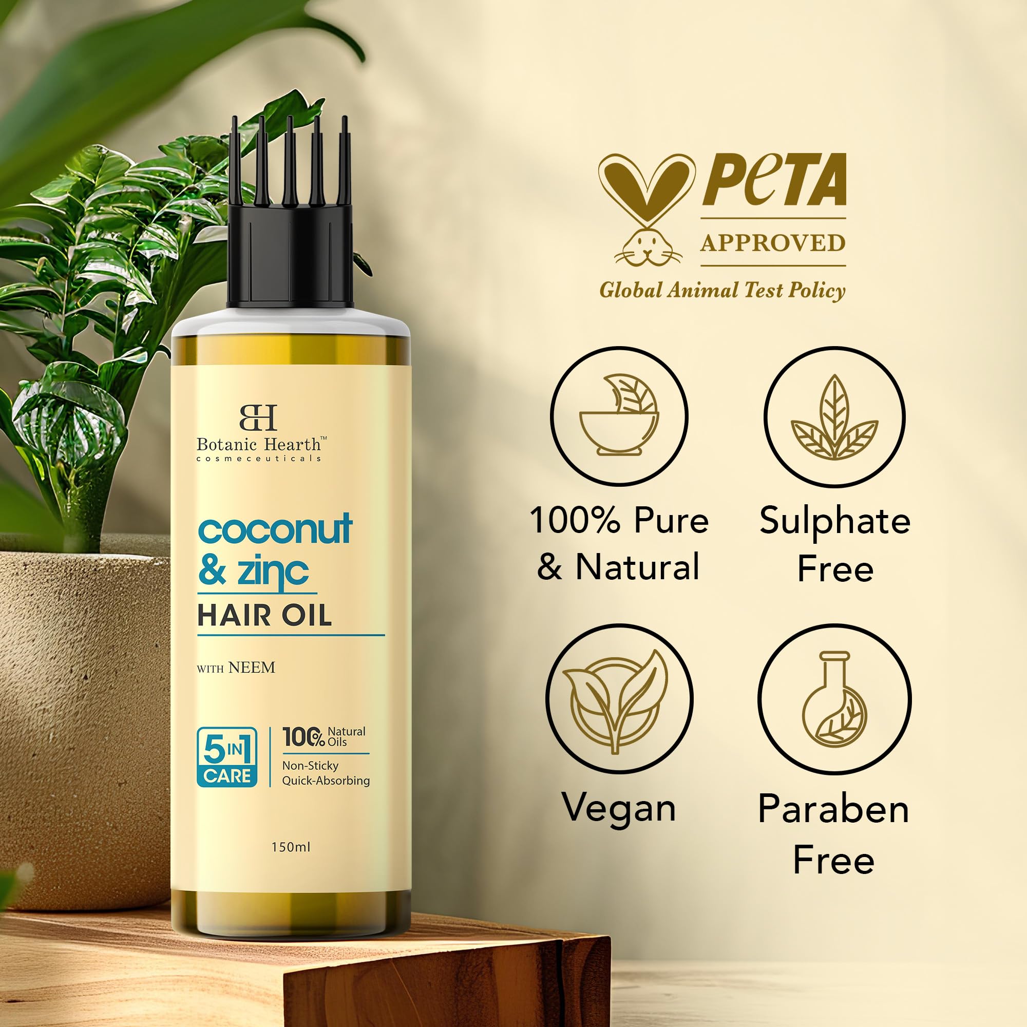 Botanic Hearth Coconut & Zinc Pyrithione Hair Oil with Neem – 150ml – Soothes Scalp, Controls Dandruff, Nourishes & Hydrates for Healthy Hair