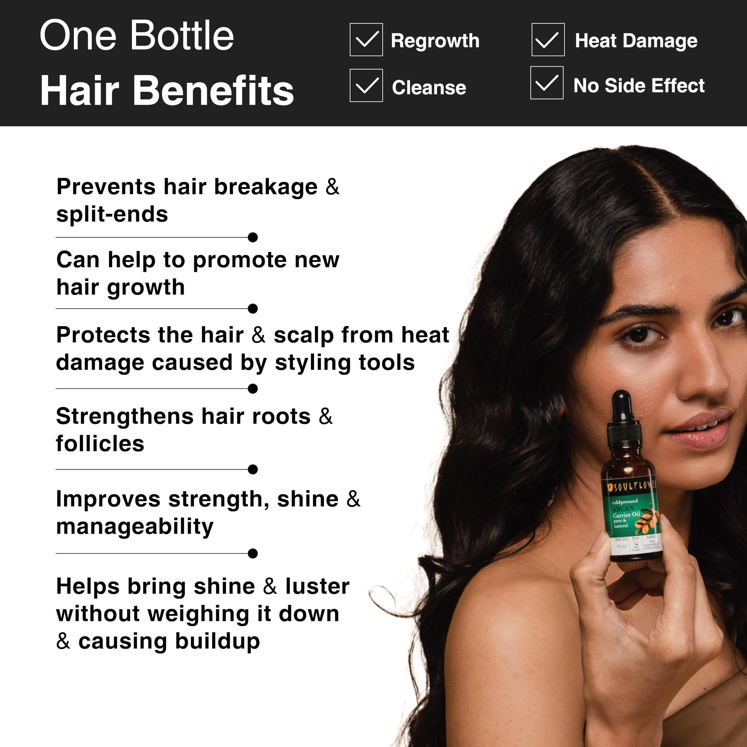 Soulflower Moroccan Argan Oil for Light Oil for styling for Frizzy, Dry & thin hair, Hair Growth, Hair Fall Control for Men & Women |100% Pure, Organic & Natural, Rich in Omega 3, Vitamin E | 30ml