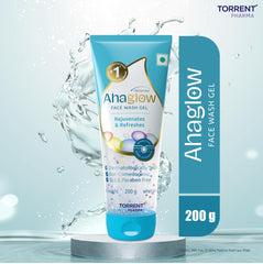 Ahaglow Advanced Face Wash Gel 200g with AHA(1% Glycolic Acid) Glow Bombs| Jojoba & Tea Tree Oil | Allantoin, Vitamin E & Oak bark Extract | No.1 Dermatologist Prescribed AHA Brand - By Torrent Pharma