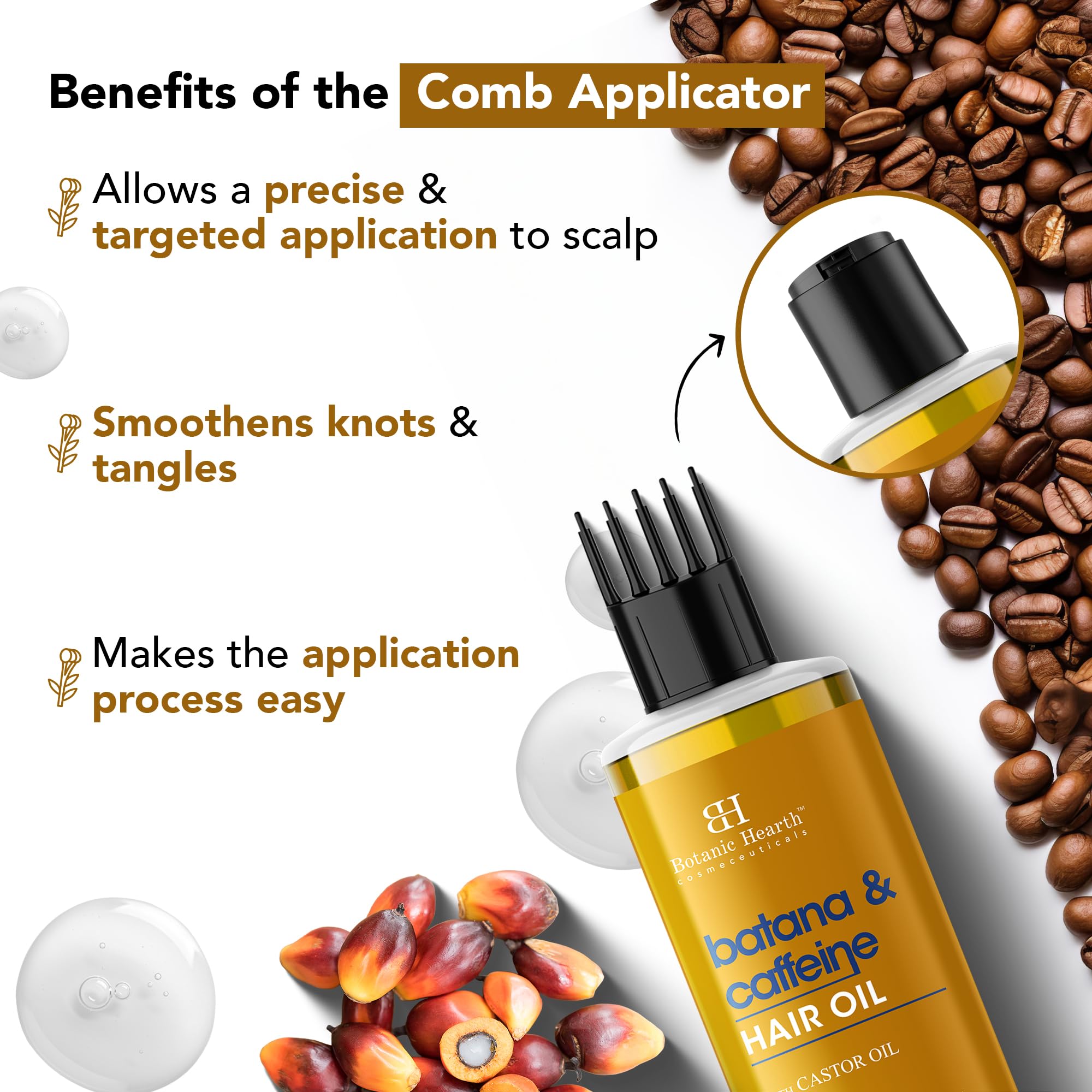 Botanic Hearth Batana Caffeine Hair Oil with Almond – 150ml – Nourishing & Strengthening Hair Treatment, Promotes Healthy Hair Growth, Enhances Shine & Moisture