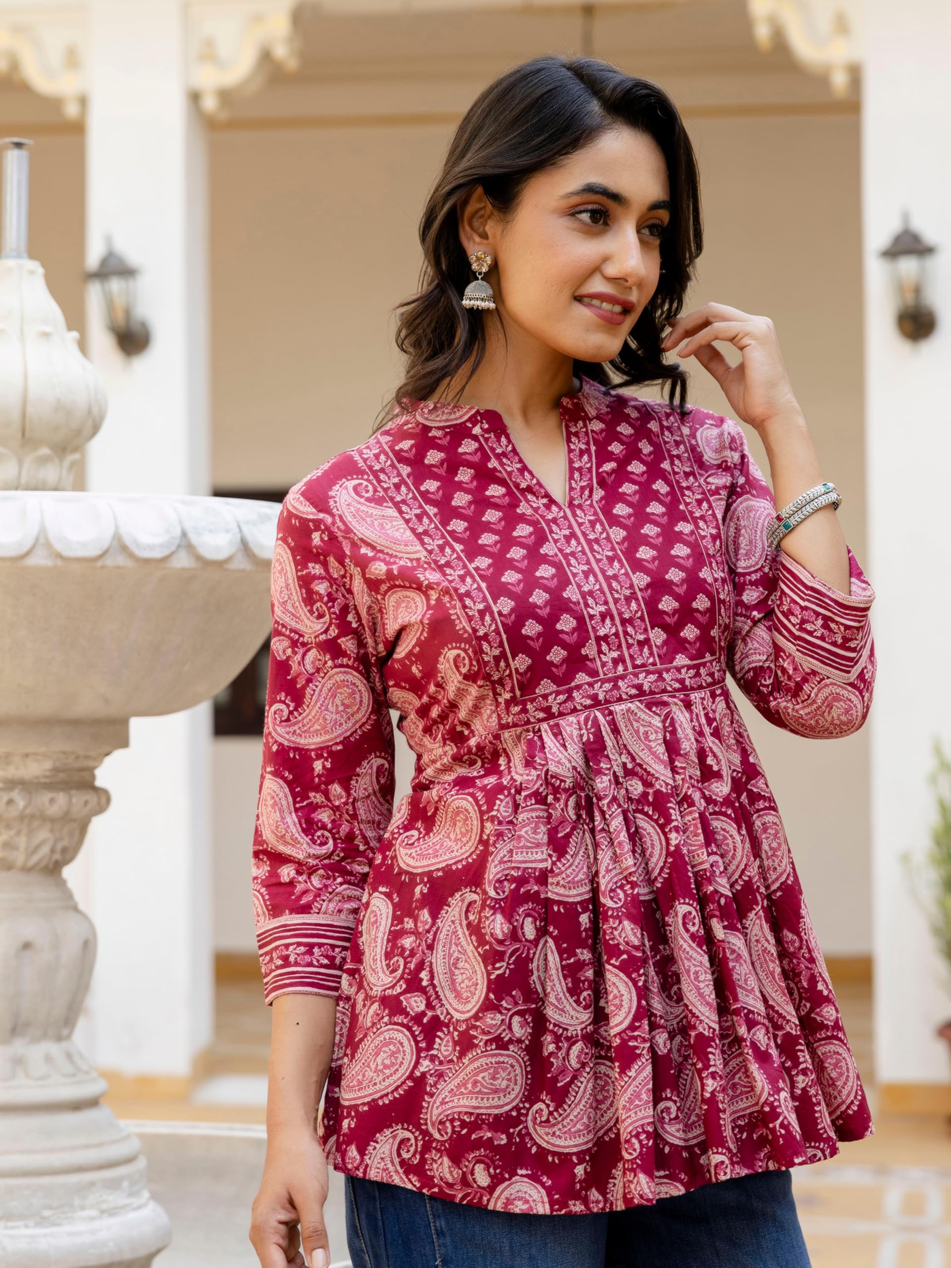 Arayna Women's Pure Cotton Paisley Printed Tunic Top – Comfortable Everyday Wear