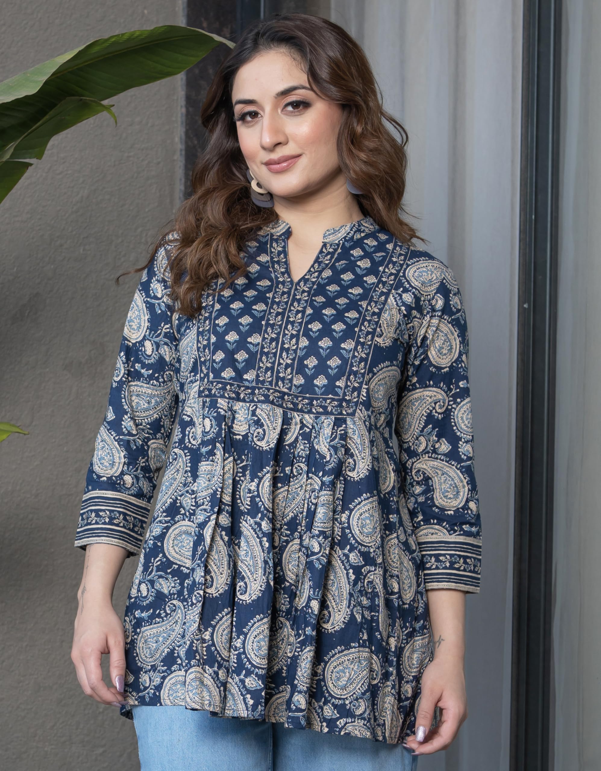 Arayna Women's Pure Cotton Paisley Printed Tunic Top – Comfortable Everyday Wear